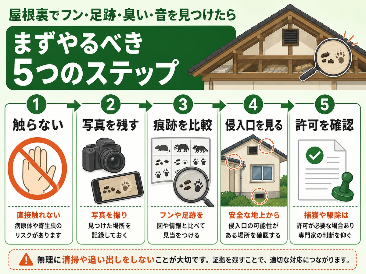 フンや足跡を見つけた後の安全な確認フロー