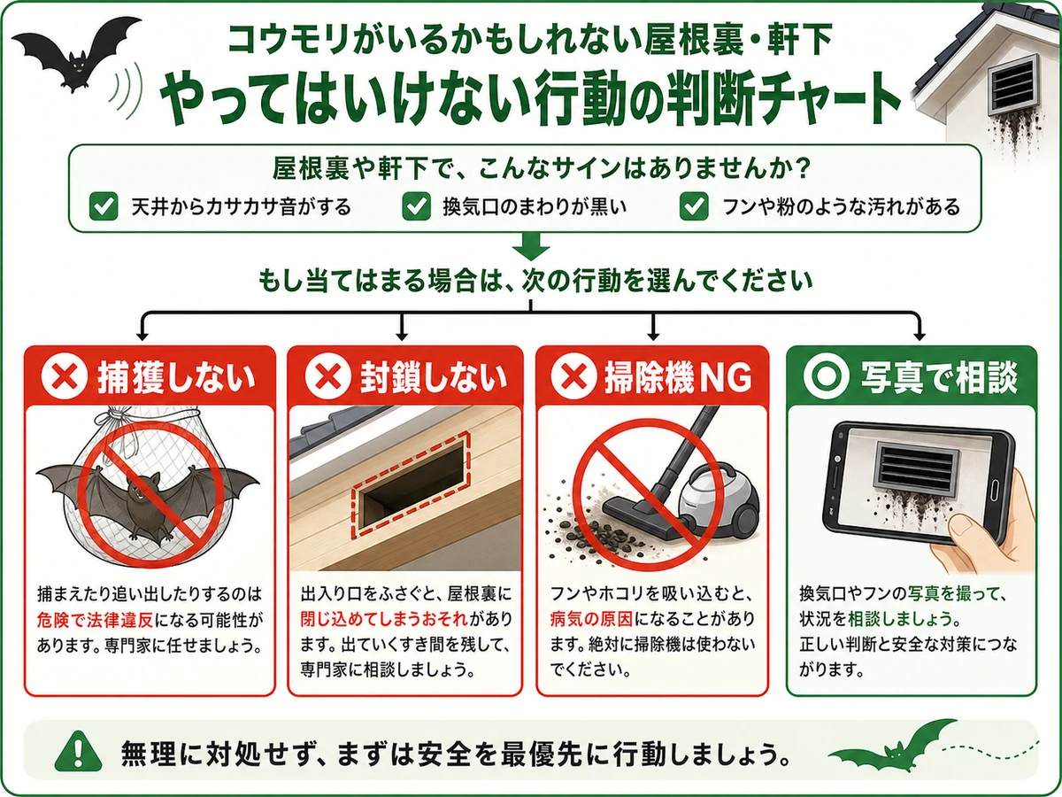 コウモリが疑われるときに避ける行動の判断チャート