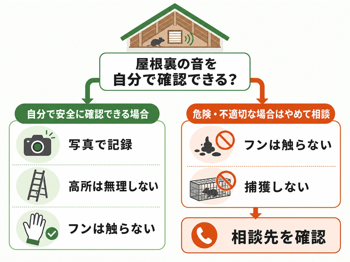 天井裏の音を自分で確認する範囲とやめるべき行動の判断チャート