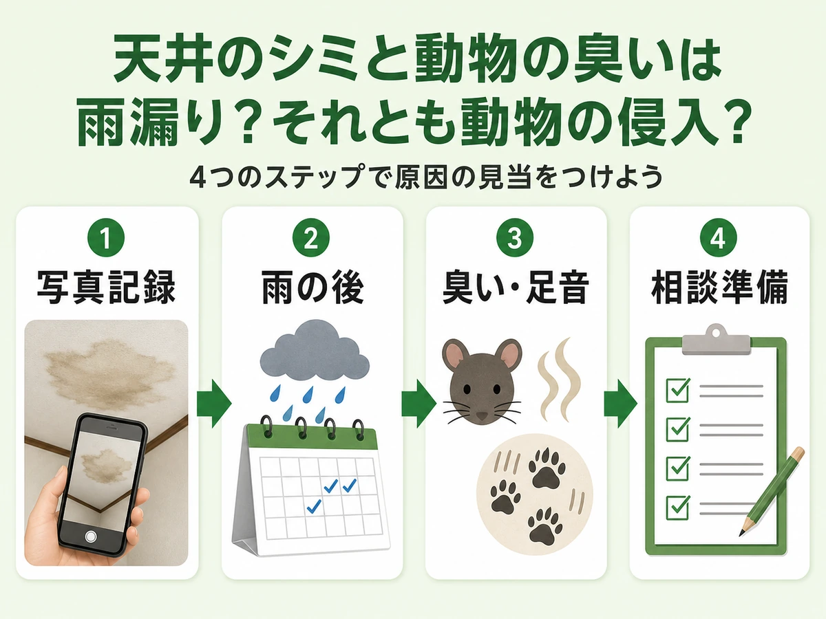 天井のシミと獣臭を確認する写真記録から相談準備までの流れ
