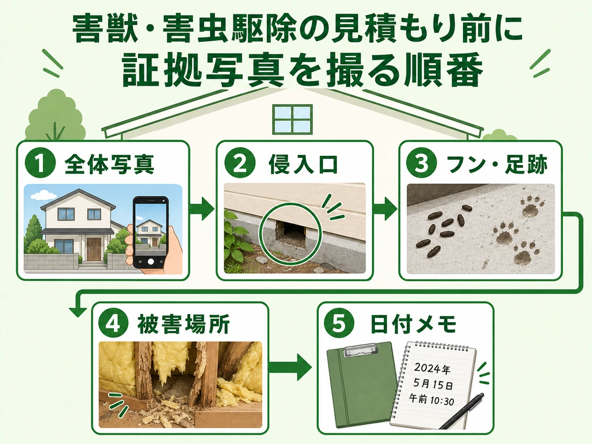 害獣駆除の見積もり前に撮る写真の確認順