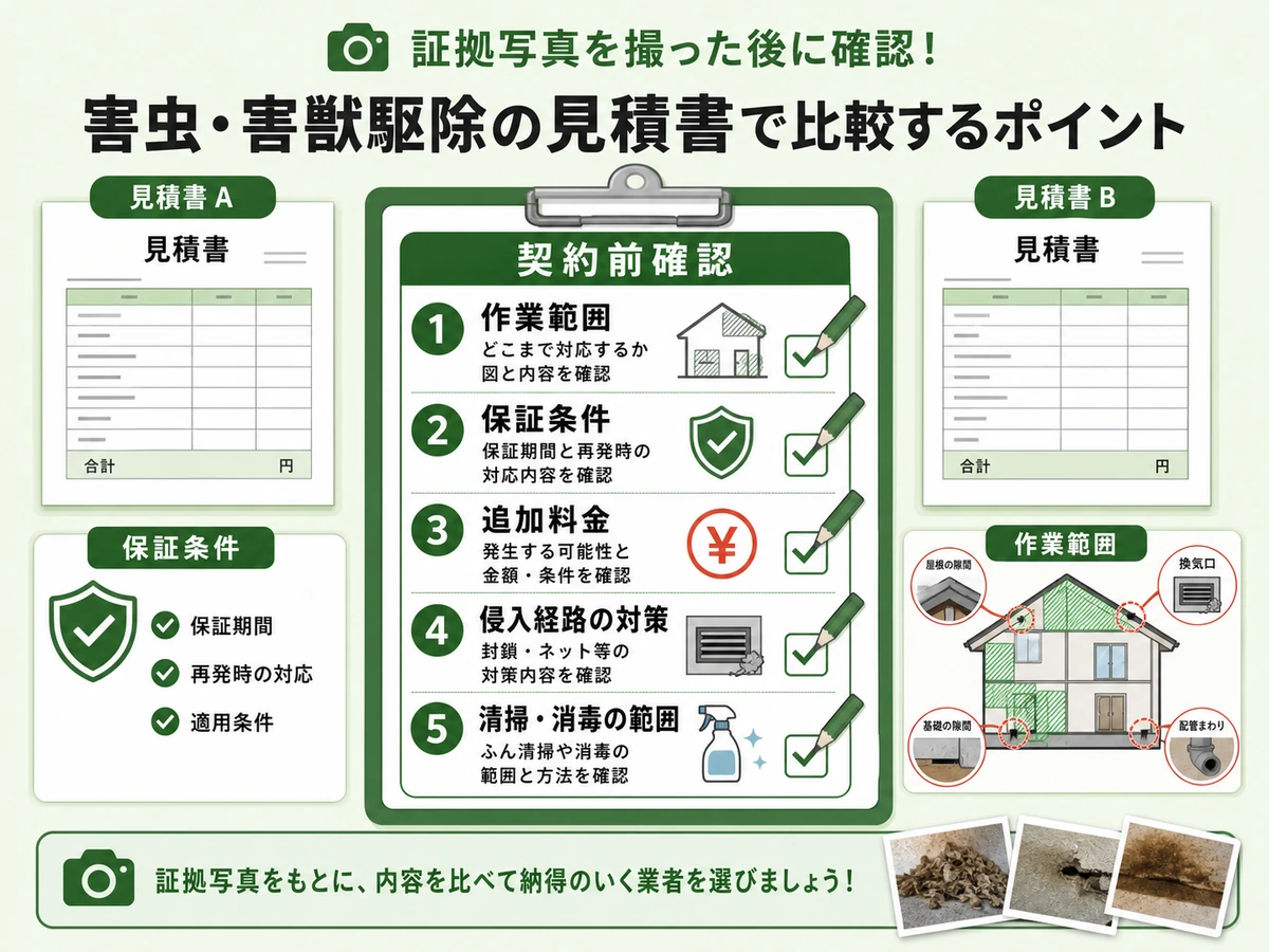 害獣駆除の見積書と保証条件を確認するチェックリスト