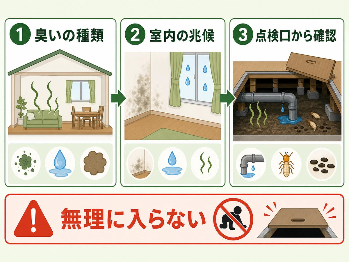 床下がカビ臭いときの臭い・室内兆候・点検口確認の流れ