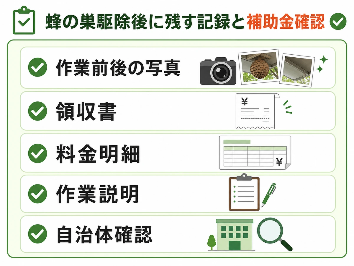 蜂の巣駆除後に残す写真・領収書・料金明細・作業説明・自治体確認のチェックリスト