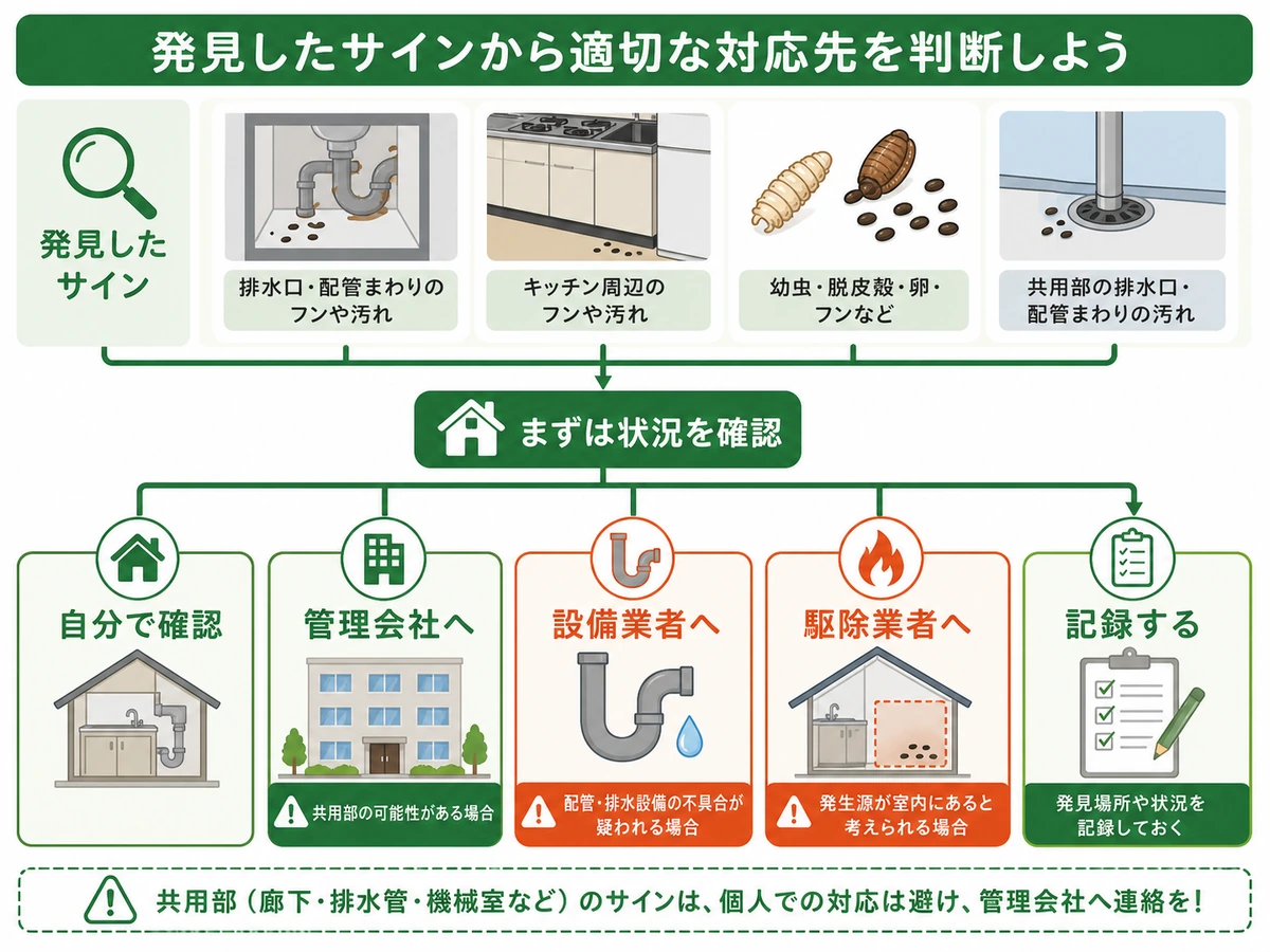 水回りのゴキブリ対策で自分で確認する範囲と相談先を分ける図解
