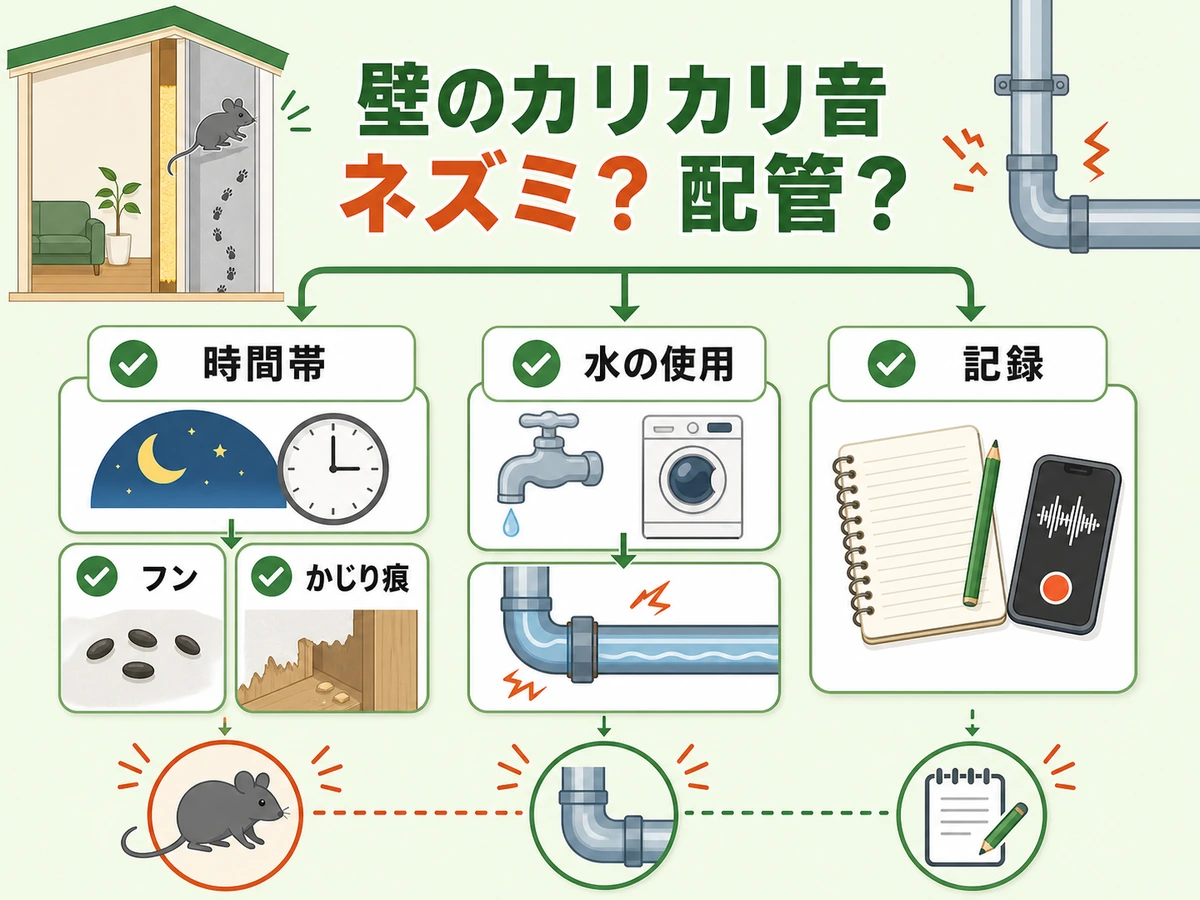 壁の中の音を時間帯・水の使用・痕跡で分ける確認フロー