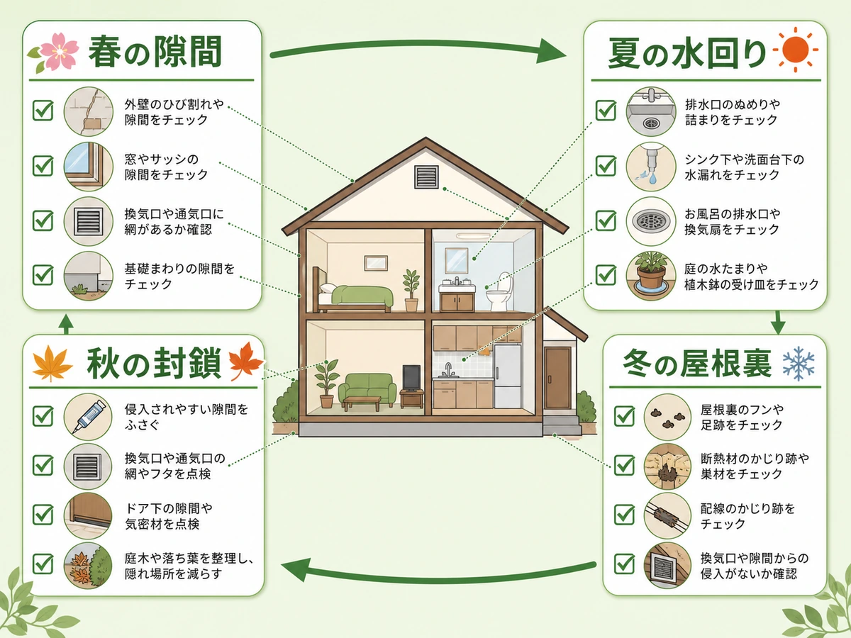 春夏秋冬で確認する害獣・害虫対策の最低点検ポイント