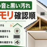 天井の音と黒い汚れからコウモリを確認する順番を示す図解