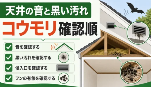 天井のカサカサ音と黒い汚れはコウモリ？危険サインと確認順