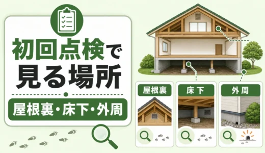 害獣の初回点検で見る屋根裏・床下・外周の場所を示すチェックリスト画像