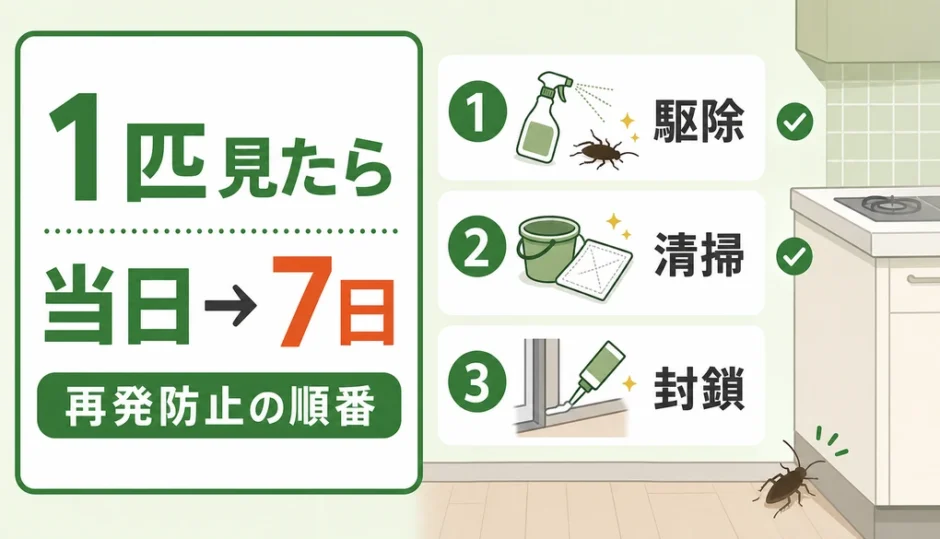 ゴキブリを1匹見た後の当日から7日目までの再発防止手順