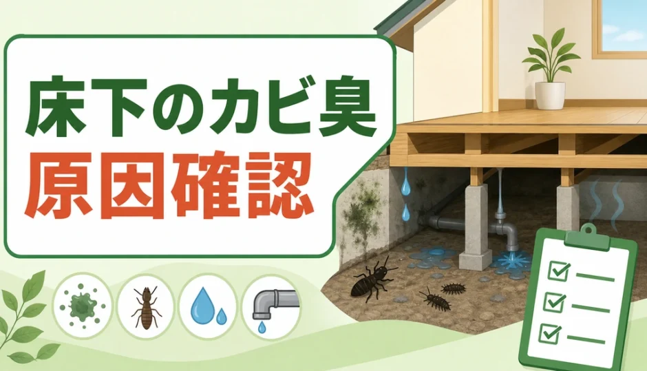 床下のカビ臭の原因確認を示す図解サムネイル