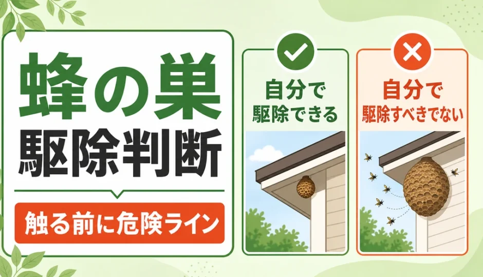 蜂の巣駆除を自分で行うか判断するための危険ラインを示す図解