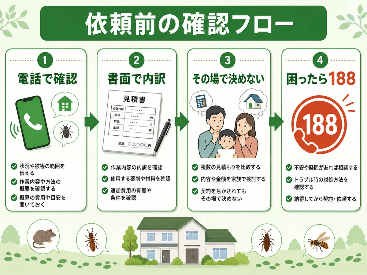 害獣・害虫駆除を依頼する前の確認フロー