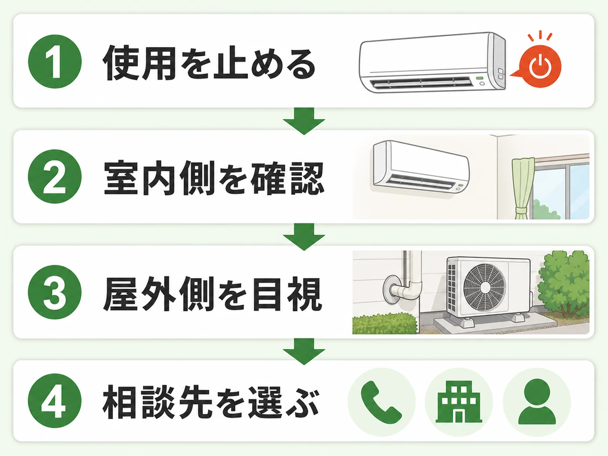エアコンの異臭に気づいたときの使用停止から相談先選びまでの確認フロー
