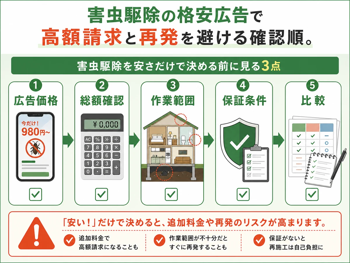 害虫駆除を安さだけで決める前に見る確認順の図解