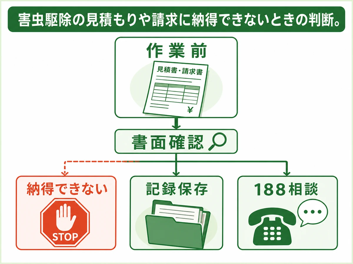 害虫駆除の見積もりや請求に納得できないときの判断チャート