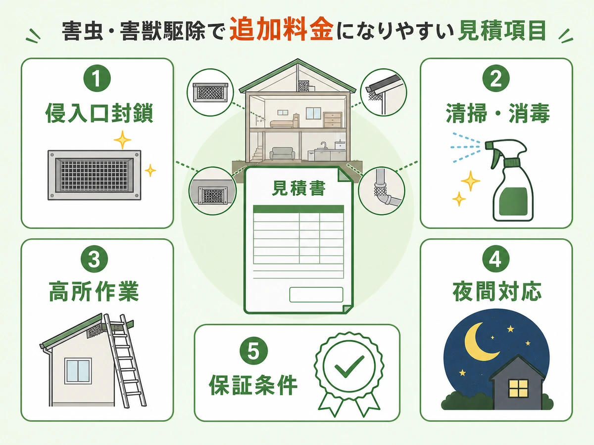 害獣駆除の見積書で追加料金になりやすい項目