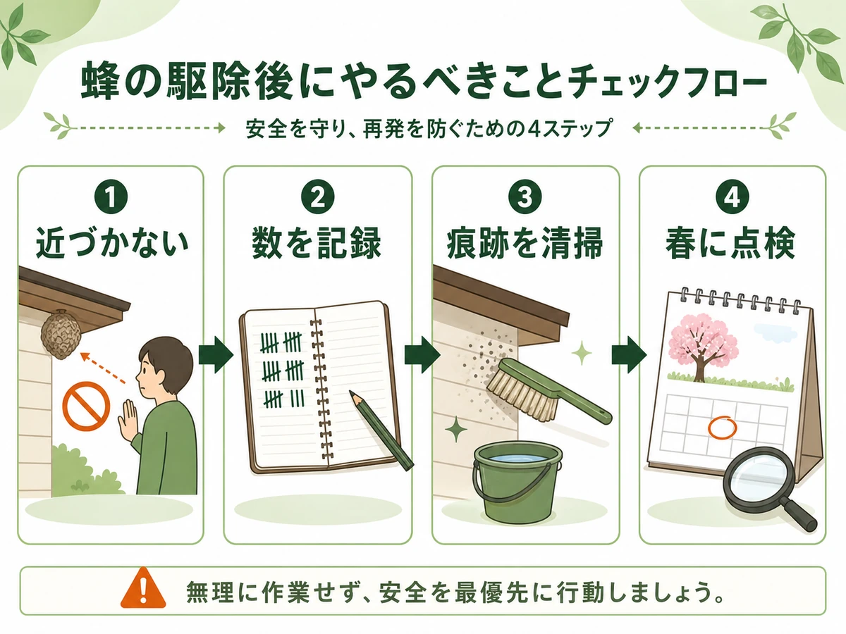 戻り蜂を見た後の確認と再発予防の流れ