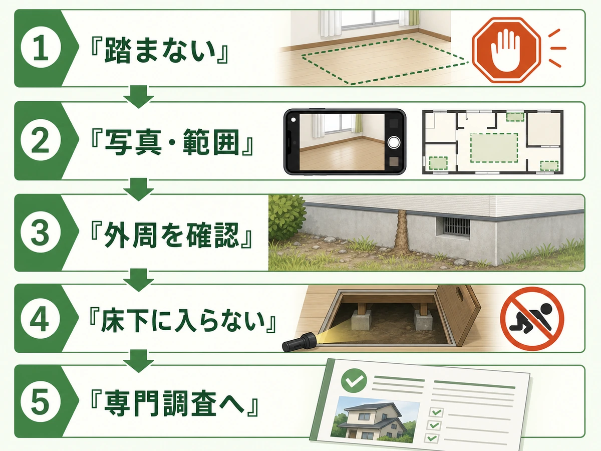 床がフカフカするときに床下へ入らず確認する安全な順番