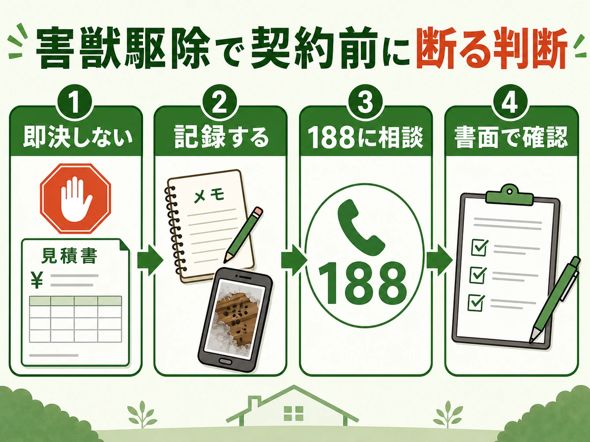 害獣駆除の契約前に即決せず記録と相談を行う流れ