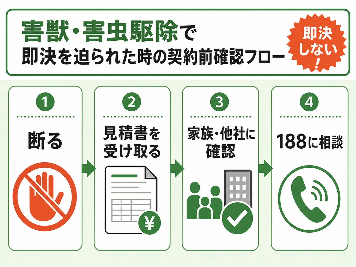 害獣・害虫駆除で即決を迫られた時の契約前確認フロー