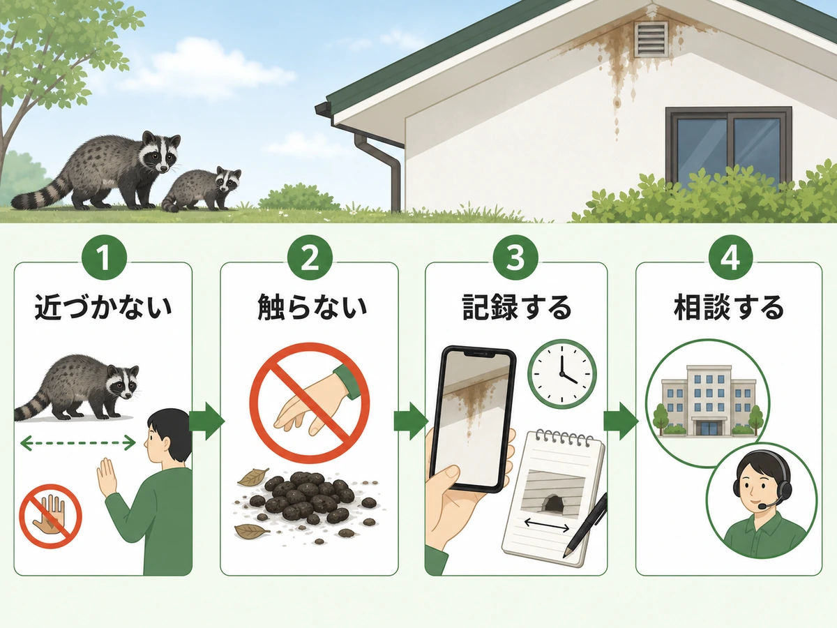 害獣に近づかず触らず、記録して相談する確認フロー