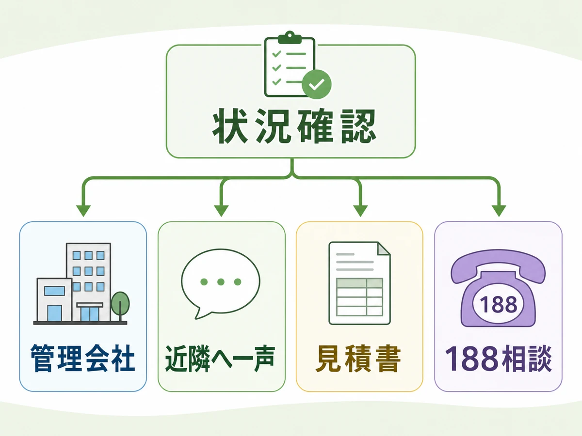害虫駆除で困ったときに管理会社、近隣、見積書、188相談を分ける判断図