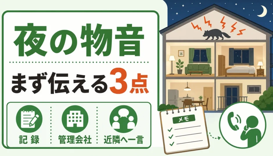 夜の害獣騒音で近隣トラブルを防ぐための記録、管理会社、近隣連絡の3点