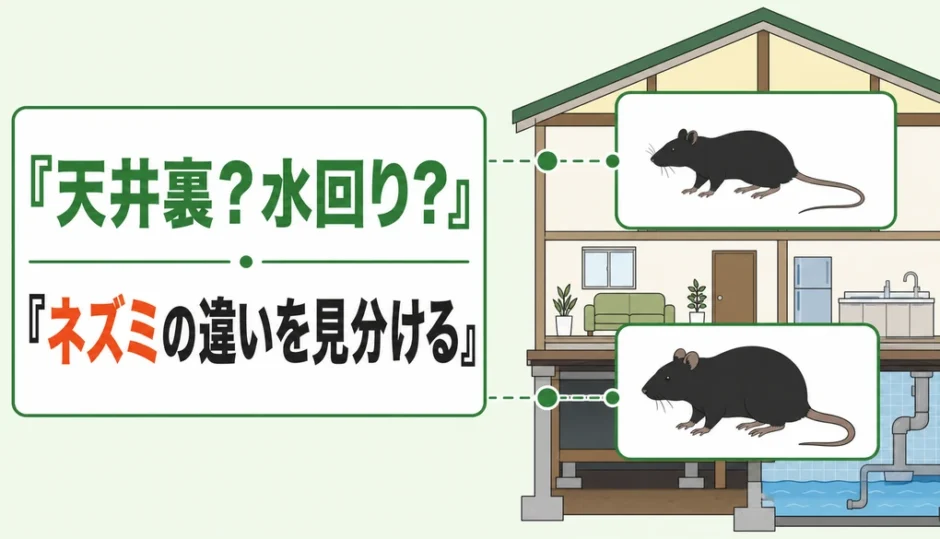 天井裏と水回りを手掛かりにクマネズミとドブネズミの違いを見分ける図