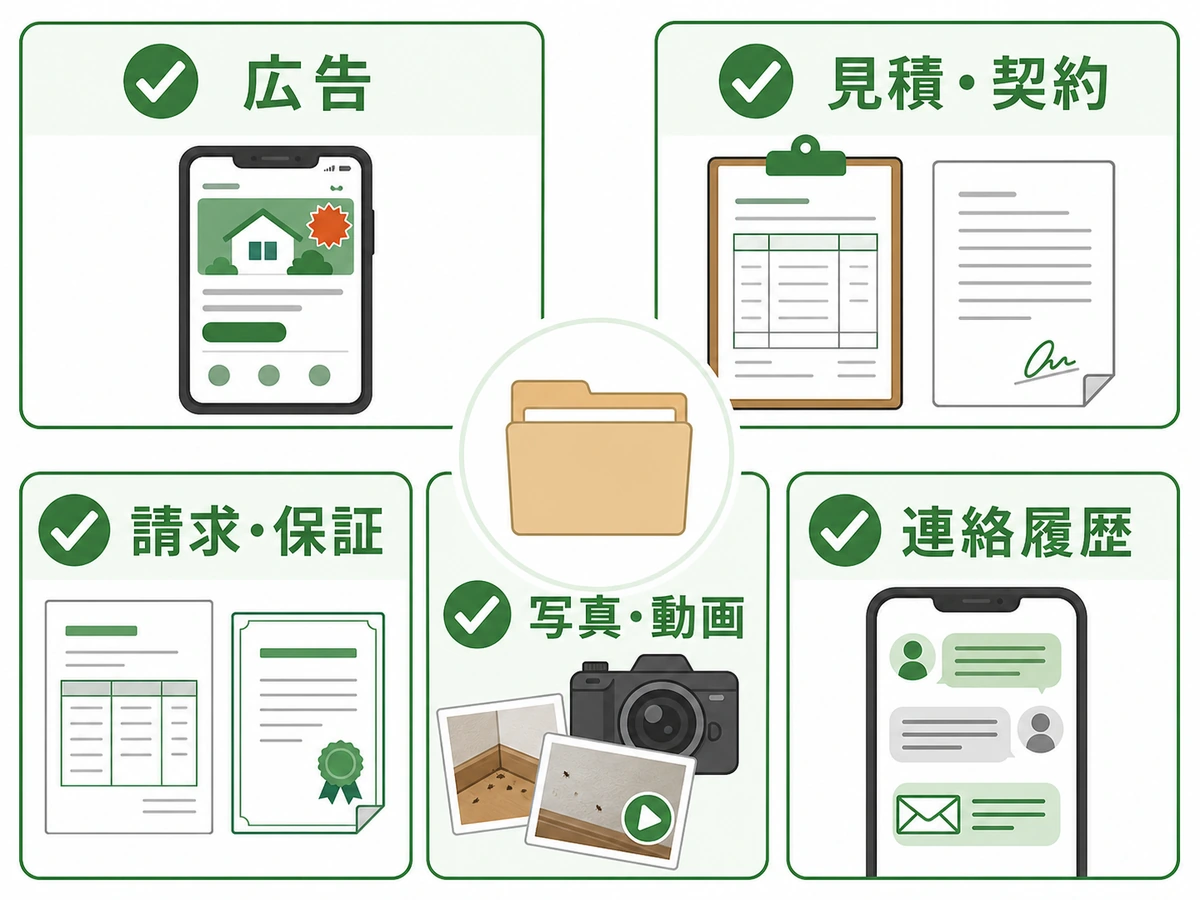 駆除業者へ連絡する前に広告・契約書類・写真・連絡履歴をそろえるチェックリスト