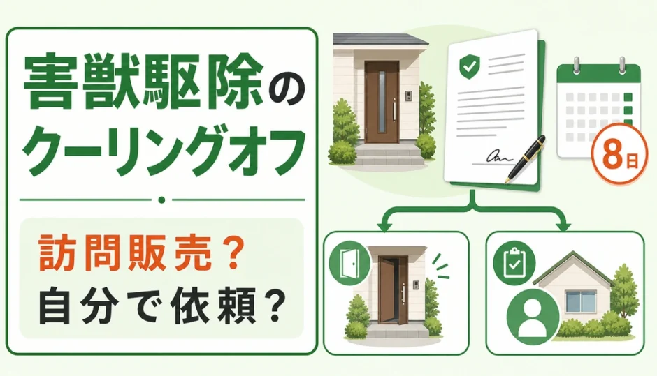 害獣・害虫駆除のクーリングオフを訪問販売と自分で依頼した場合に分けて確認する図