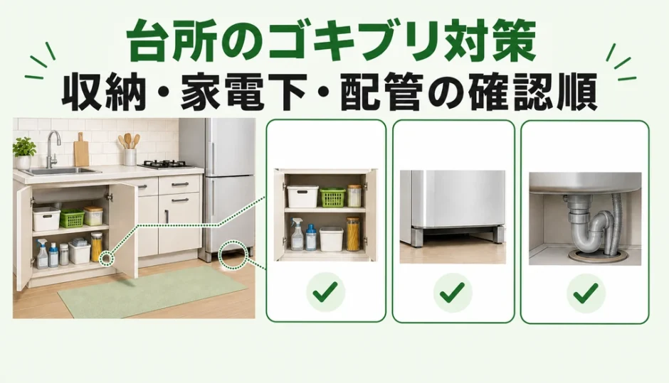 台所のゴキブリ対策で収納・家電下・配管を確認する順番