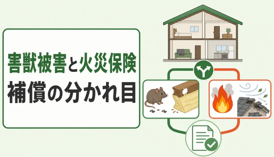 害獣被害と火災・風災を分けて火災保険の補償を確認するイメージ
