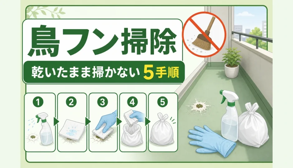 ベランダの鳥フンを乾いたまま掃かずに処理する5手順