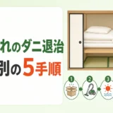 押し入れのダニ退治を素材別の5手順で示す図解