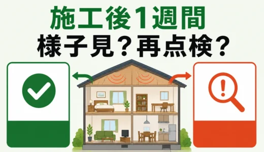 害獣駆除後1週間の音について、様子見と再点検の判断を示す図