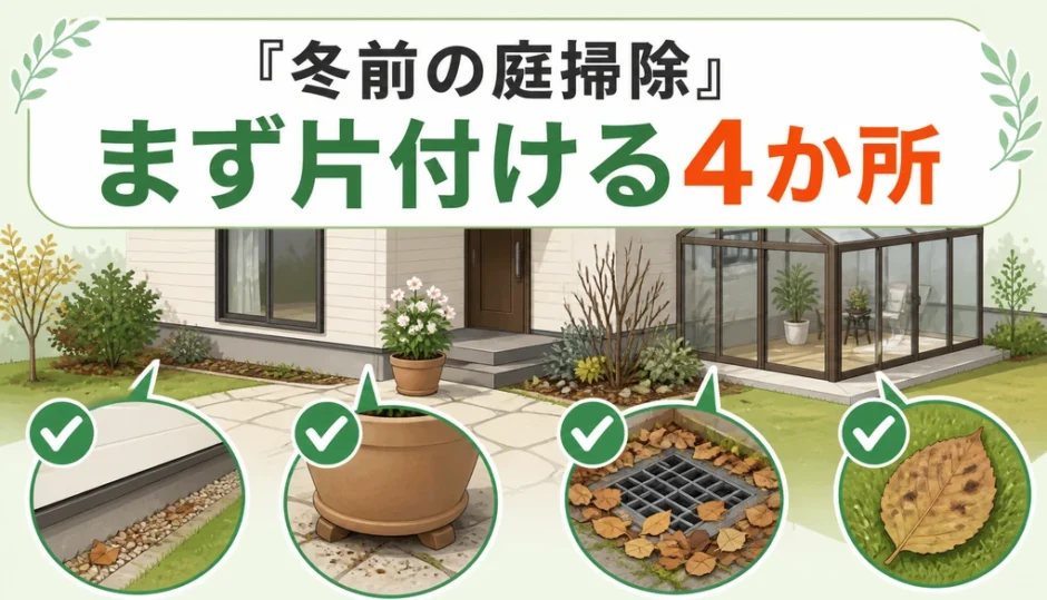 冬前の庭掃除で優先して片付ける家ぎわ・鉢の下・排水まわり・病気の葉