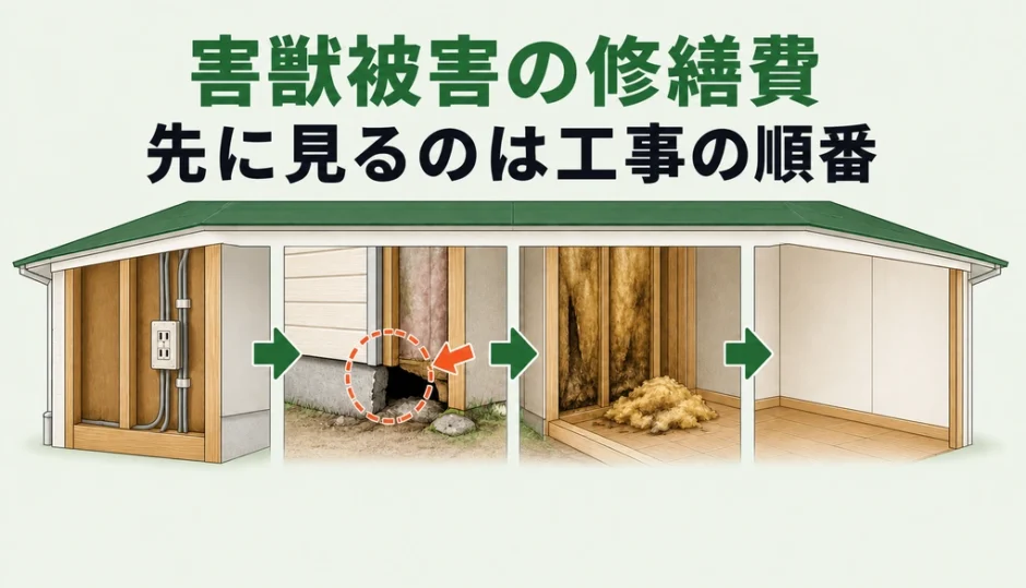 害獣被害の修繕費は金額より工事の順番を先に確認することを示す図